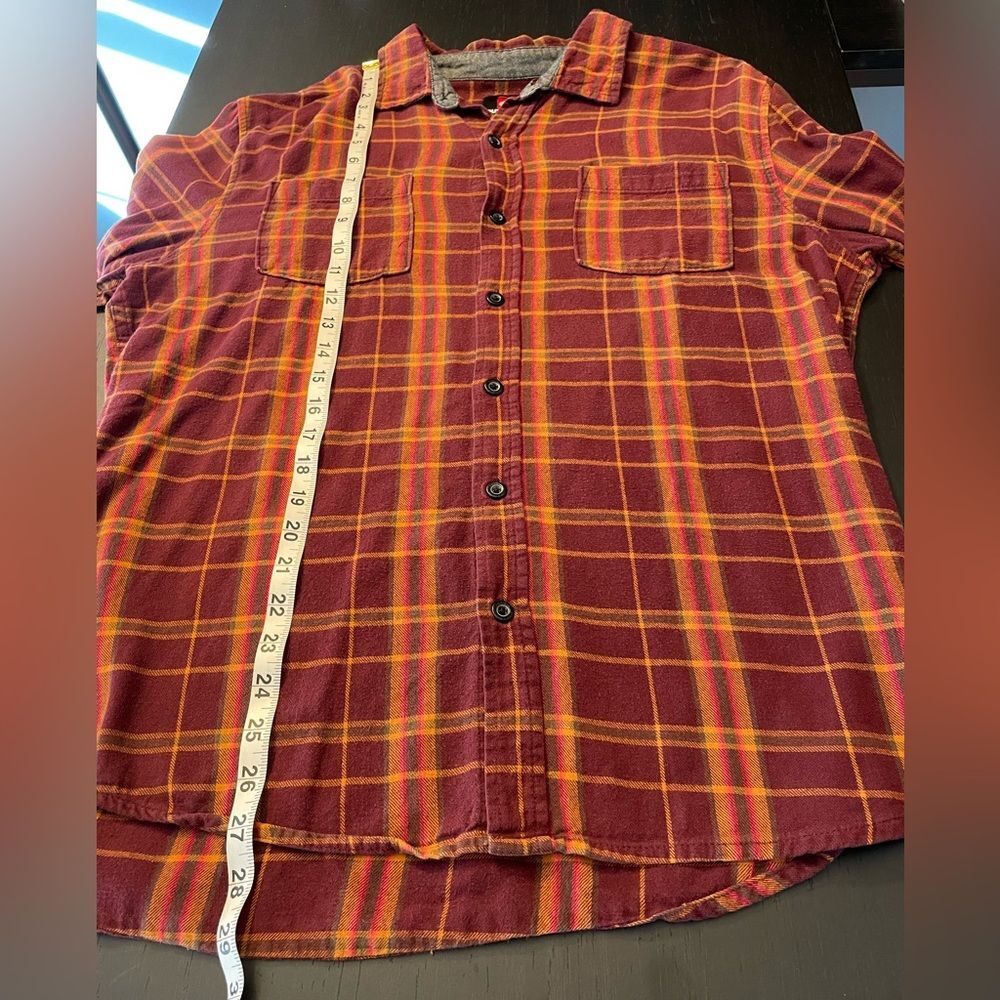 Quicksilver Red Brown Orange Flannel Button Down … - image 5